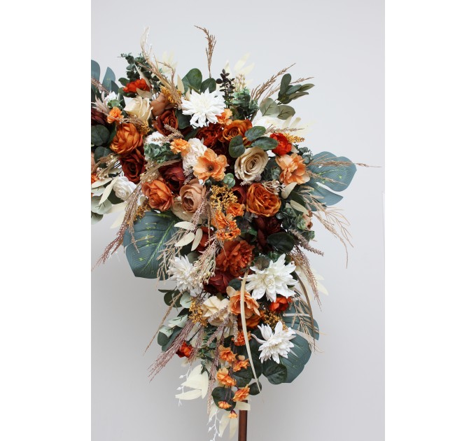 Flower Arch Arrangement in Burnt Orange & Ivory | Faux Floral Archway for Wedding