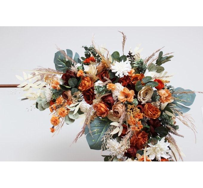 Flower Arch Arrangement in Burnt Orange & Ivory | Faux Floral Archway for Wedding