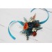 Wedding boutonnieres and wrist corsage in teal rust ivory color theme. Flower accessories. 0034 EU UK
