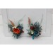 Wedding Boutonnieres & Wrist Corsage in Teal, Rust & Ivory | Faux Flower Accessories