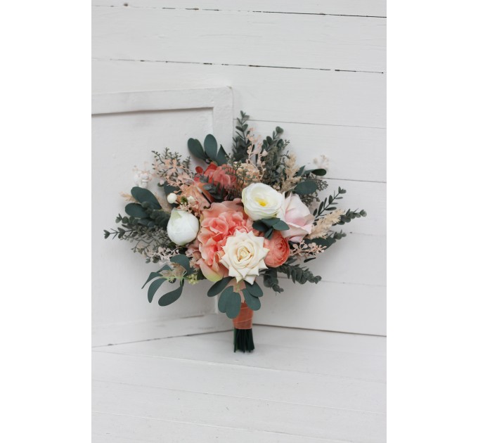 Wedding Bouquets in Blush Pink, White & Peach | Faux Bridal & Bridesmaid Bouquets