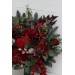 Winter Pine & Red Protea Bridal Bouquet | Faux Cones & Silk Flowers in Red & Green