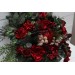 Winter Pine & Red Protea Bridal Bouquet | Faux Cones & Silk Flowers in Red & Green