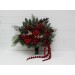 Winter Pine & Red Protea Bridal Bouquet | Faux Cones & Silk Flowers in Red & Green