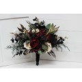 Wedding bouquets in burgundy black gold ivory  colors. Bridal bouquet. Cascading bouquet. Faux bouquet. Bridesmaid bouquet. 0032