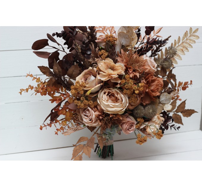 Wedding Bouquets in Cinnamon, Terracotta & Beige | Faux Bridal & Bridesmaid Bouquets