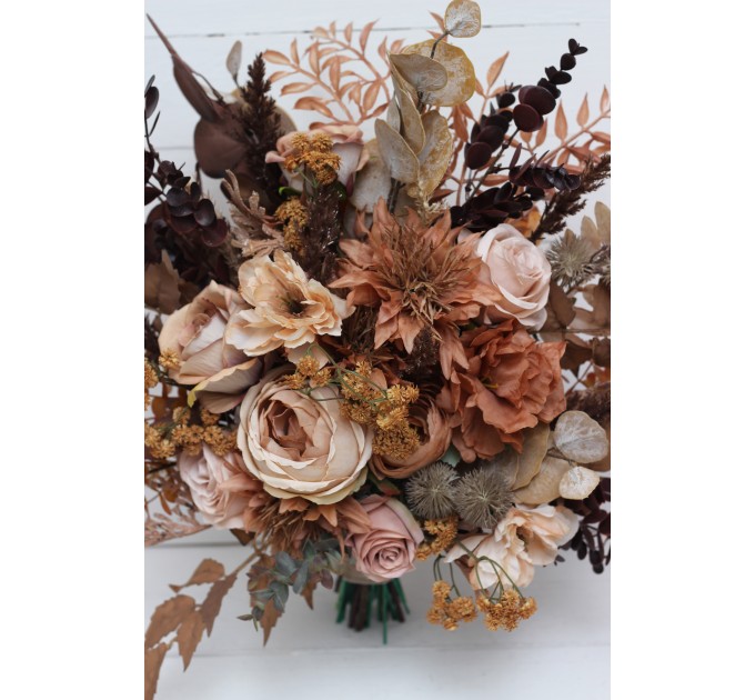 Wedding Bouquets in Cinnamon, Terracotta & Beige | Faux Bridal & Bridesmaid Bouquets