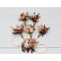 Wedding Boutonnieres & Wrist Corsage in Terracotta, Ivory, Rust & Orange | Faux Flower Accessories
