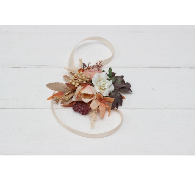 Wedding Boutonnieres & Wrist Corsage in Terracotta, Ivory, Rust & Orange | Faux Flower Accessories