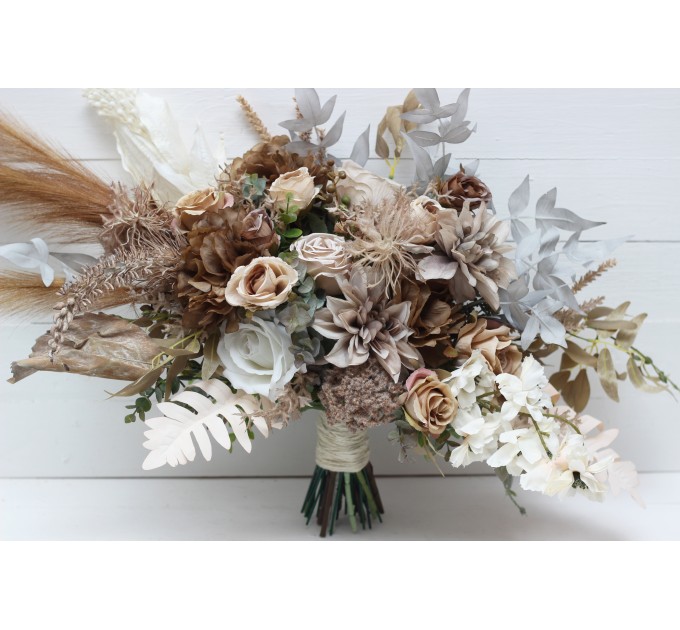 Wedding Bouquets in Beige, Brown, Gray, White & Off-White | Faux Bridal & Bridesmaid Bouquets