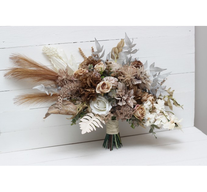 Wedding bouquets in beige brown gray white off colors. Bridal bouquet. Faux bouquet. Bridesmaid bouquet. 5148