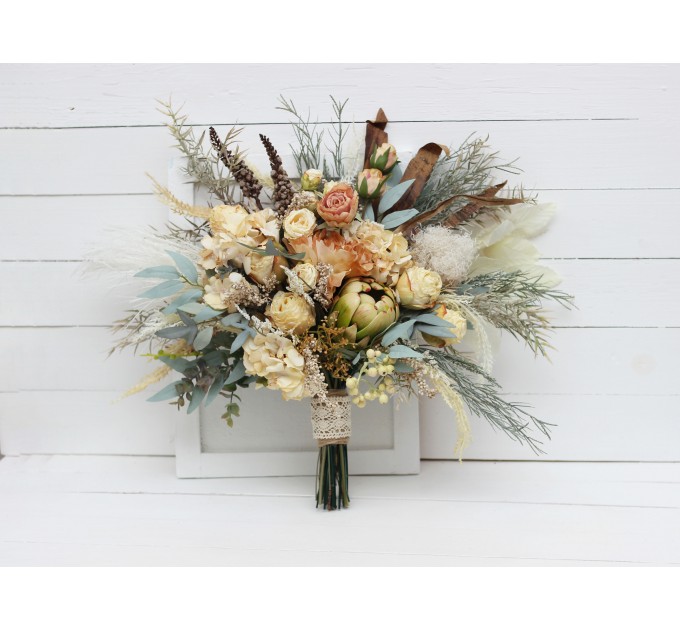 Wedding Bouquets in Champagne & Ivory | Faux Bridal & Bridesmaid Bouquets