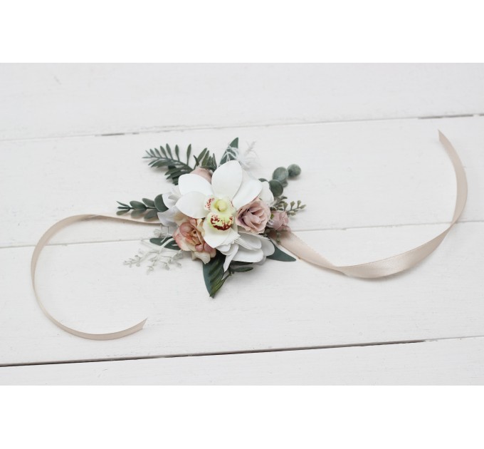 Wedding Boutonnieres & Wrist Corsage in White & Beige | Faux Flower Accessories