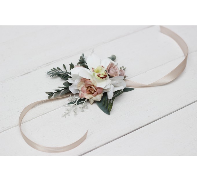 Wedding Boutonnieres & Wrist Corsage in White & Beige | Faux Flower Accessories