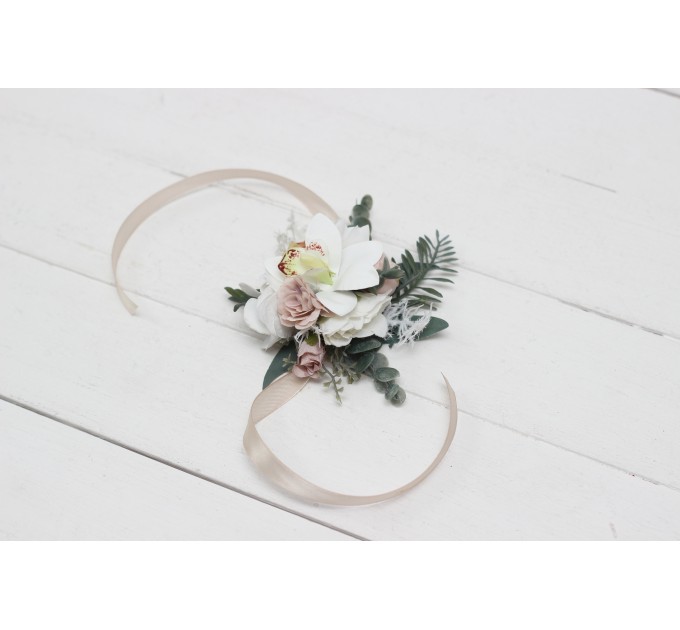 Wedding Boutonnieres & Wrist Corsage in White & Beige | Faux Flower Accessories