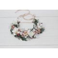 White beige flower crown. Hair wreath. Flower girl crown. Wedding flowers. 5119-0023