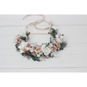 White beige flower crown. Hair wreath. Flower girl crown. Wedding flowers. 5119-0023