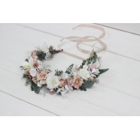 White beige flower crown. Hair wreath. Flower girl crown. Wedding flowers. 5119-0023