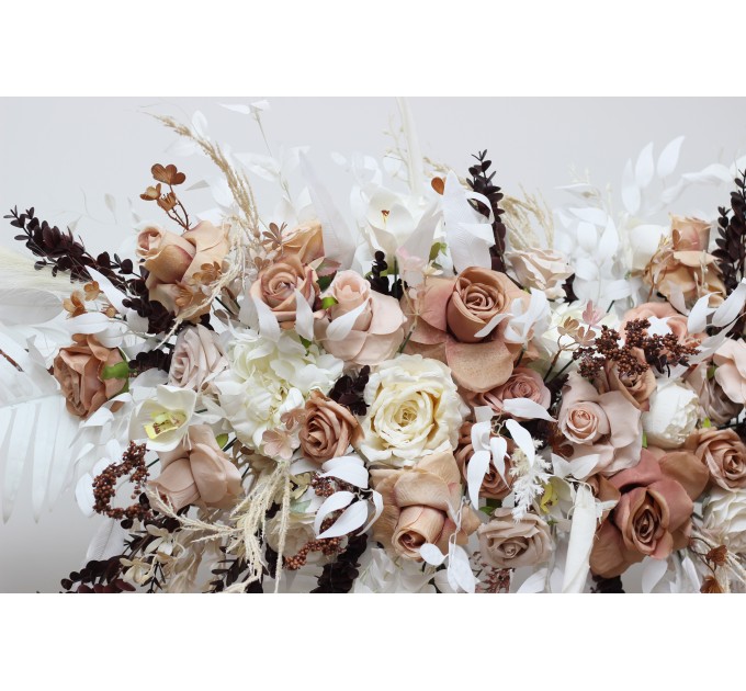 Flower Arch Arrangement in Beige, White & Brown | Faux Floral Archway for Wedding