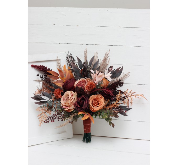 Wedding Bouquets in Burgundy & Terracotta | Faux Bridal & Bridesmaid Bouquets