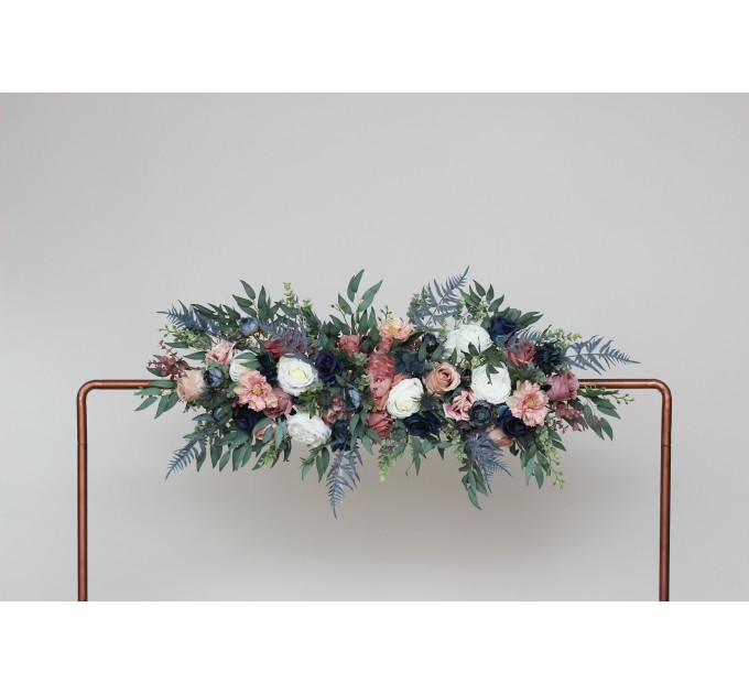 Flower Arch Arrangement in Dusty Rose, Mauve & Navy Blue | Faux Floral Archway for Wedding