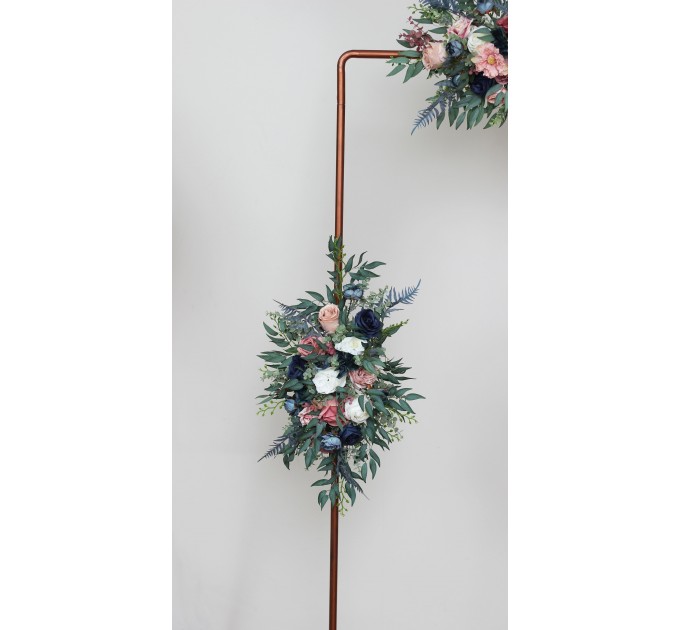 Flower Arch Arrangement in Dusty Rose, Mauve & Navy Blue | Faux Floral Archway for Wedding