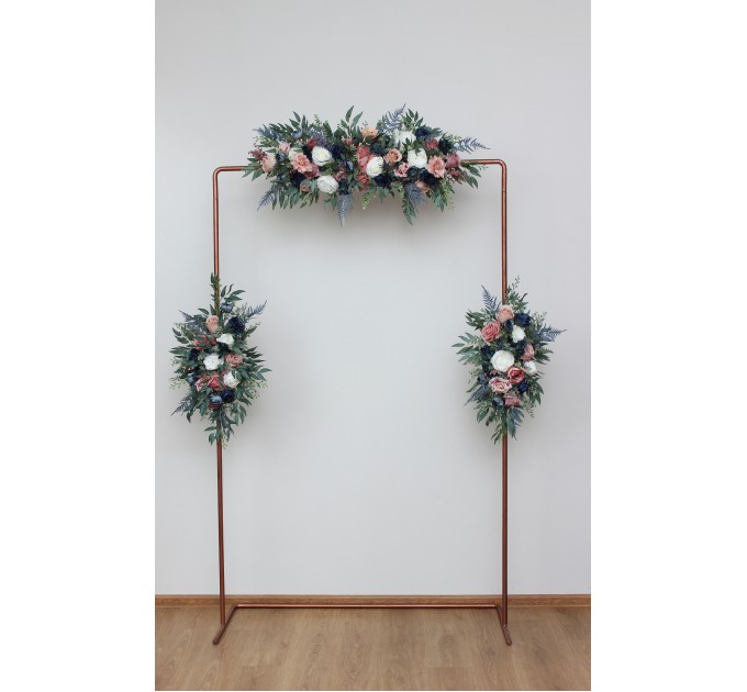 Flower Arch Arrangement in Dusty Rose, Mauve & Navy Blue | Faux Floral Archway for Wedding