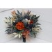 Wedding Bouquets in Rust, Blue & Ivory | Faux Bridal & Bridesmaid Bouquets