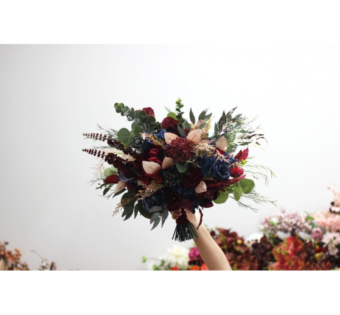 Wedding Bouquets in Burgundy, Navy Blue & Beige | Faux Bridal & Bridesmaid Bouquets