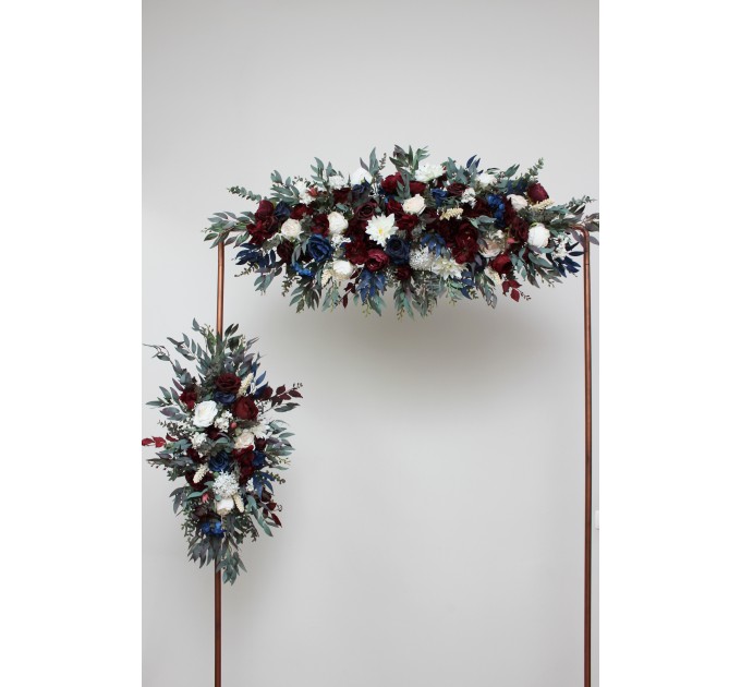Flower Arch Arrangement in Burgundy, Ivory & Navy Blue | Faux Floral Archway for Wedding