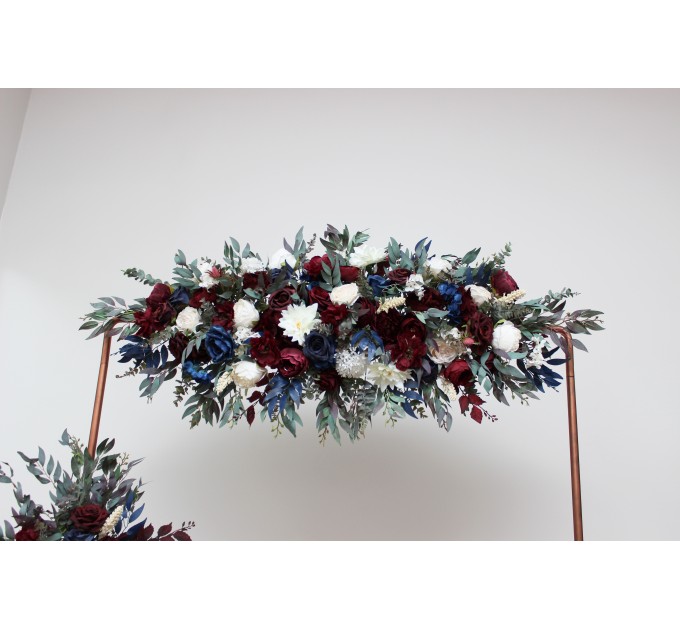 Flower Arch Arrangement in Burgundy, Ivory & Navy Blue | Faux Floral Archway for Wedding