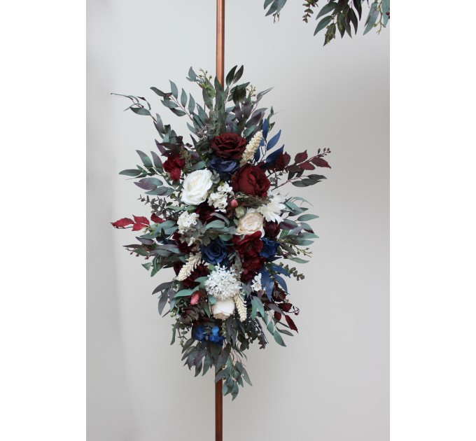 Flower Arch Arrangement in Burgundy, Ivory & Navy Blue | Faux Floral Archway for Wedding