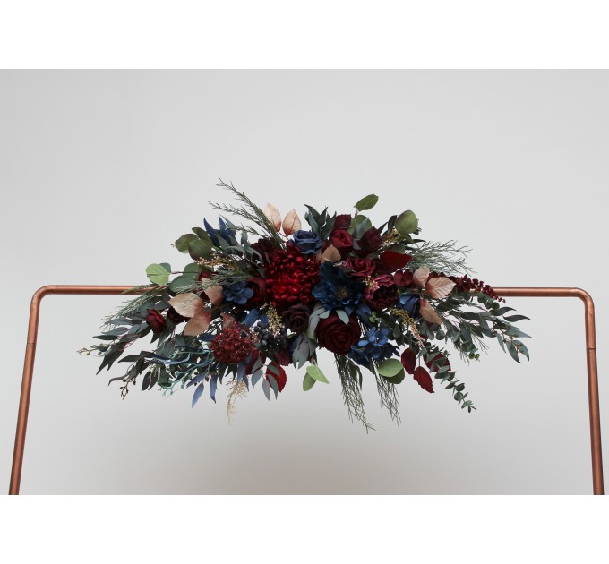  Flower arch arrangement in burgundy navy blue colors.  Arbor flowers. Floral archway. Faux flowers for wedding arch. 5047