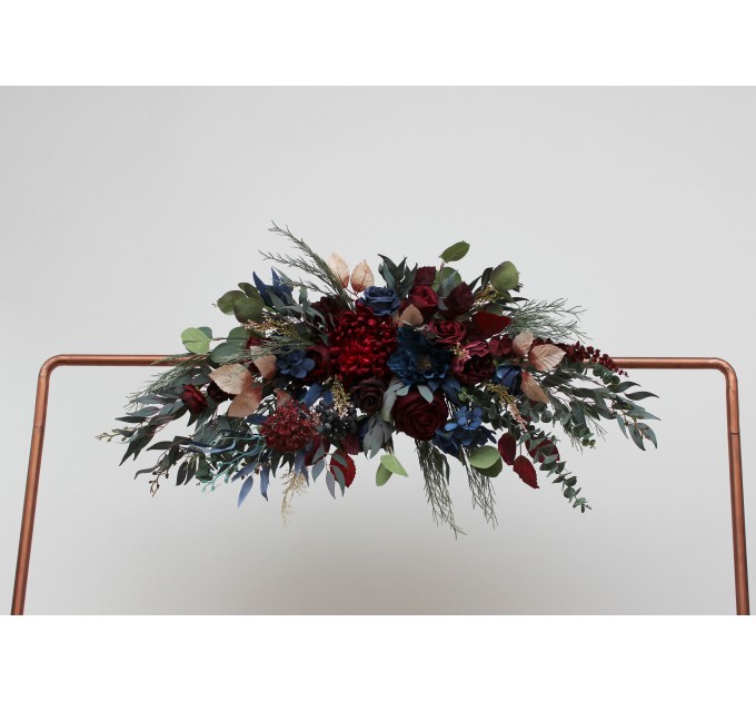 Flower Arch Arrangement in Burgundy & Navy Blue | Faux Floral Archway for Wedding
