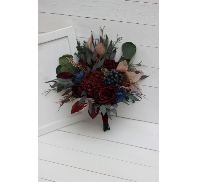 Wedding Bouquets in Burgundy, Navy Blue & Beige | Faux Bridal & Bridesmaid Bouquets