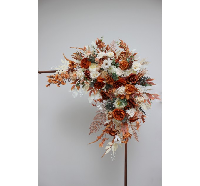 Flower Arch Arrangement in Burnt Orange & Ivory | Faux Floral Archway for Wedding