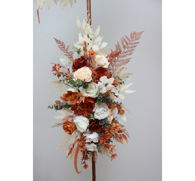 Flower Arch Arrangement in Burnt Orange & Ivory | Faux Floral Archway for Wedding