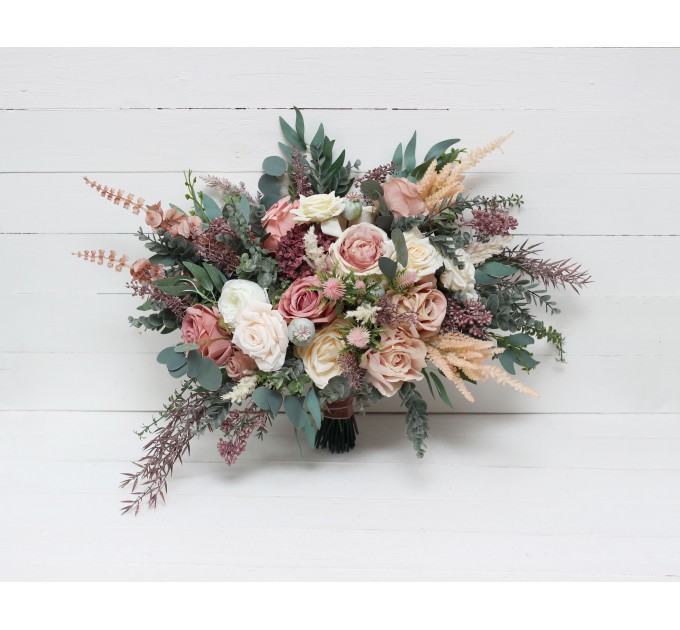 Wedding Bouquets in Dusty Rose, Cream & Blush Pink | Faux Bridal & Bridesmaid Bouquets