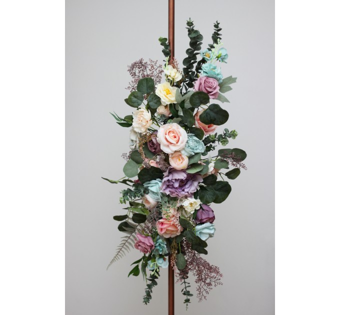 Flower Arch Arrangement in Pink, Turquoise & Yellow | Faux Floral Archway for Wedding