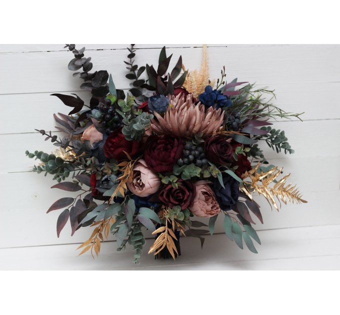 Wedding Bouquets in Burgundy, Navy Blue, Dusty Rose & Gold | Faux Bridal & Bridesmaid Bouquets