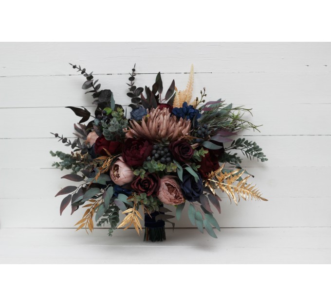 Wedding Bouquets in Burgundy, Navy Blue, Dusty Rose & Gold | Faux Bridal & Bridesmaid Bouquets
