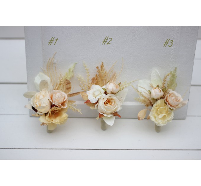 Wedding Boutonnieres & Wrist Corsage in Champagne, Ivory & Cream | Faux Flower Accessories