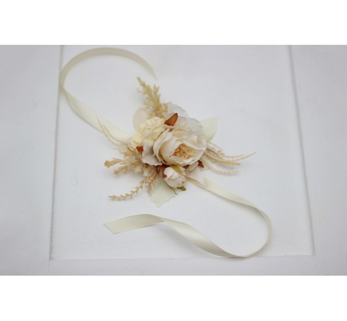 Wedding Boutonnieres & Wrist Corsage in Champagne, Ivory & Cream | Faux Flower Accessories