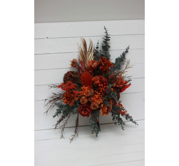 Wedding Bouquets in Rust, Terracotta & Burnt Orange | Cascading Bridal & Bridesmaid Faux Bouquets