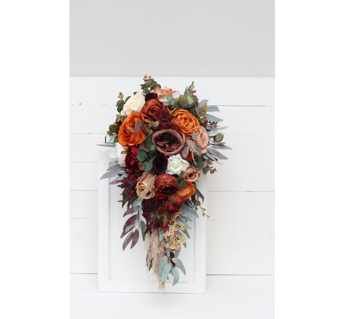 Burgundy, Rust, Ivory & Cinnamon Wedding Bouquets | Cascading Bridal & Bridesmaid Bouquets