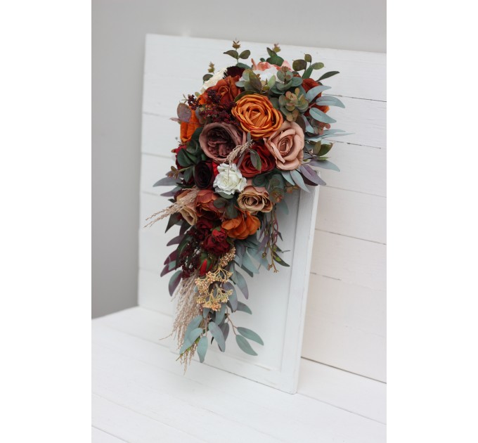 Burgundy, Rust, Ivory & Cinnamon Wedding Bouquets | Cascading Bridal & Bridesmaid Bouquets