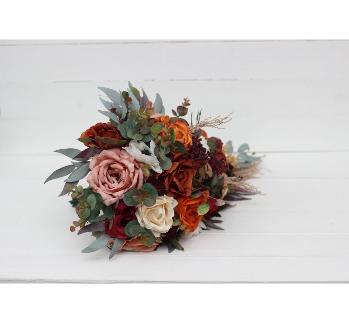 Burgundy, Rust, Ivory & Cinnamon Wedding Bouquets | Cascading Bridal & Bridesmaid Bouquets