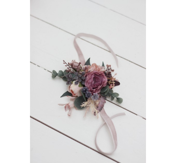 Wedding Boutonnieres & Wrist Corsage in Mauve & Blush Pink | Faux Flower Accessories