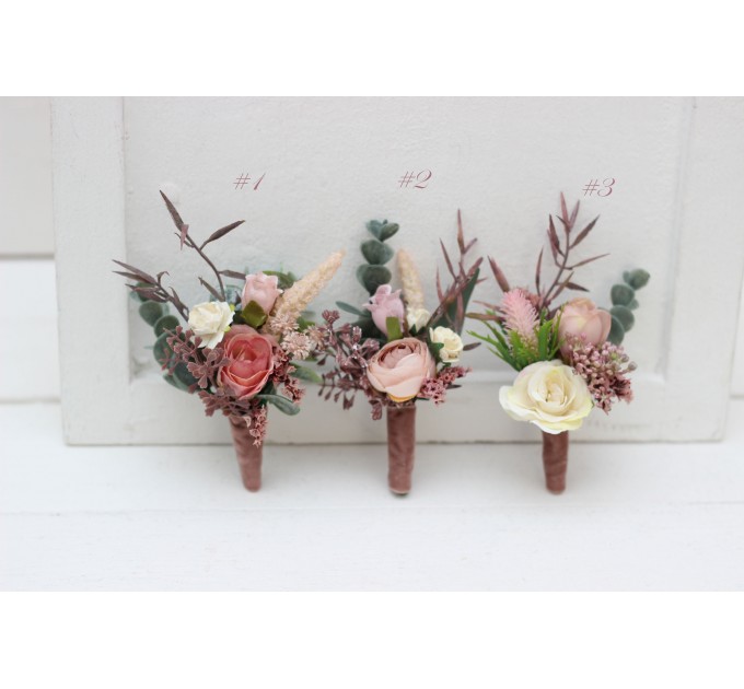 Wedding Boutonnieres & Wrist Corsage in Dusty Rose, Cream & Blush Pink | Faux Flower Accessories