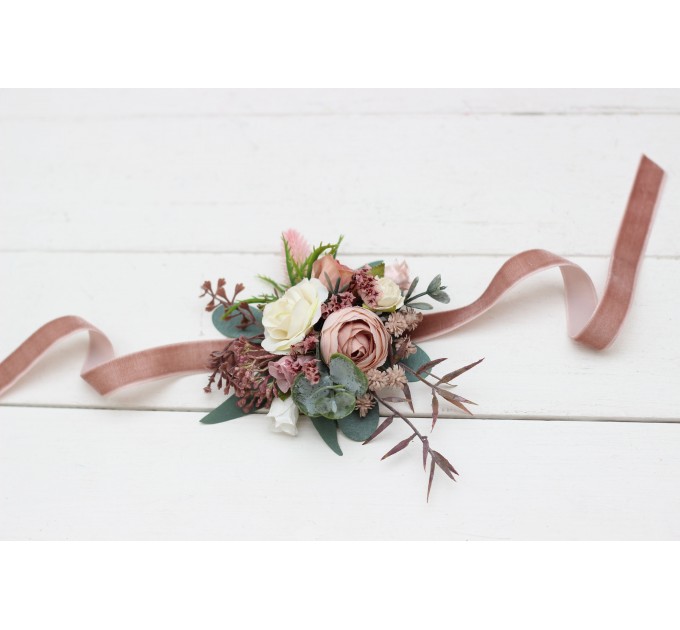 Wedding Boutonnieres & Wrist Corsage in Dusty Rose, Cream & Blush Pink | Faux Flower Accessories